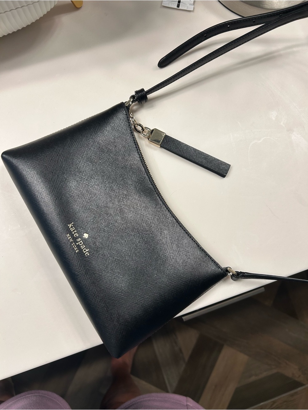 kate spade Black Saffiano Leather Crossbody Bag with Gold Logo